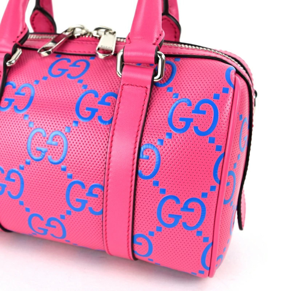 Gucci GG Embossed Duffle Bag Fuchsia Pink Blue Handbag Crossbody Bag - Picture 5 of 11